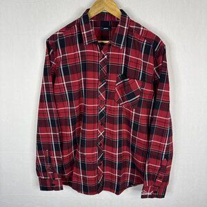 Diesel Plaid Button Up Shirt Mens L Red Black Cotton Long Sleeve